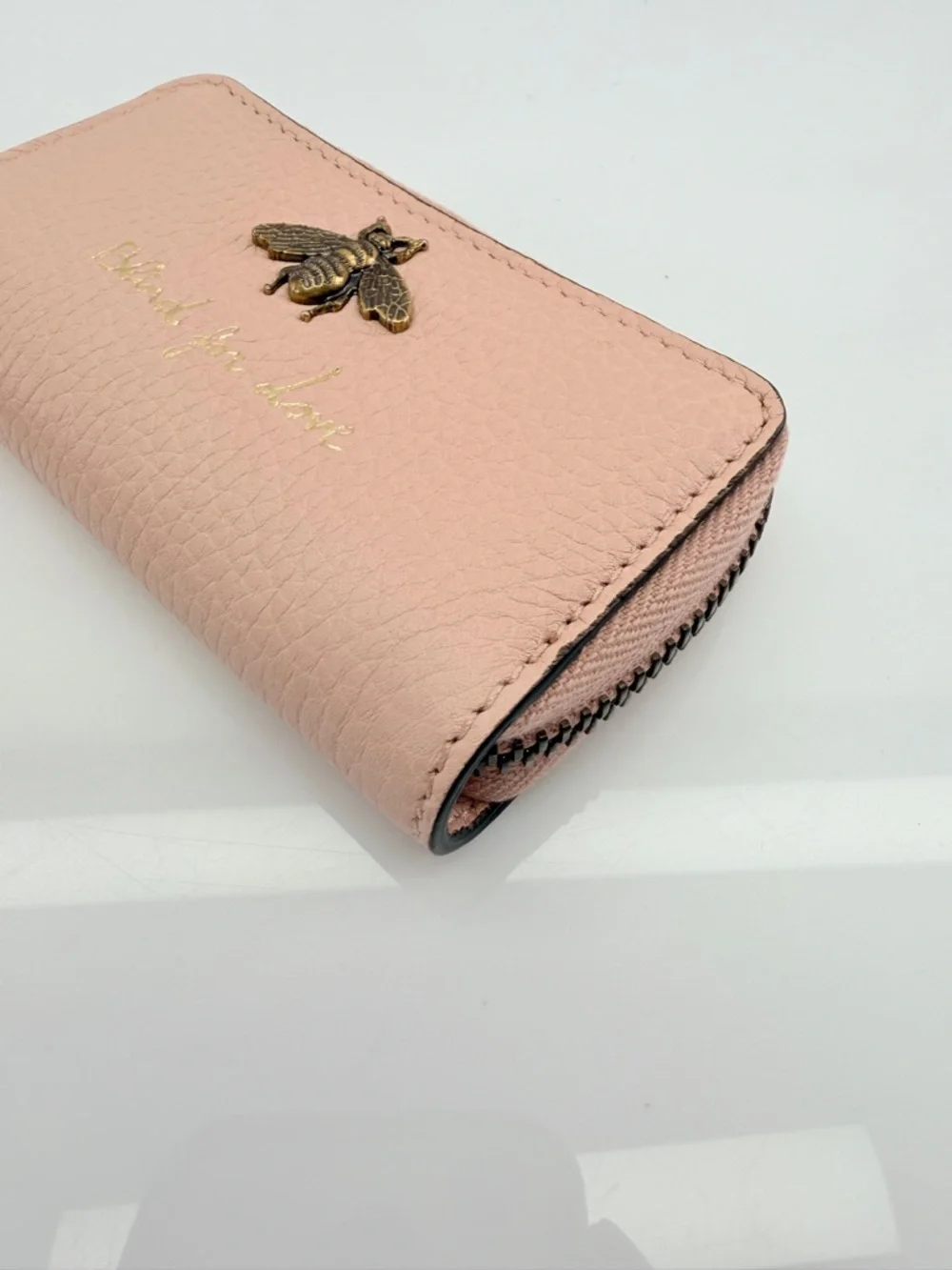 Gucci Pink Bee Accent Zip Wallet Key Case - Picture 9 of 12
